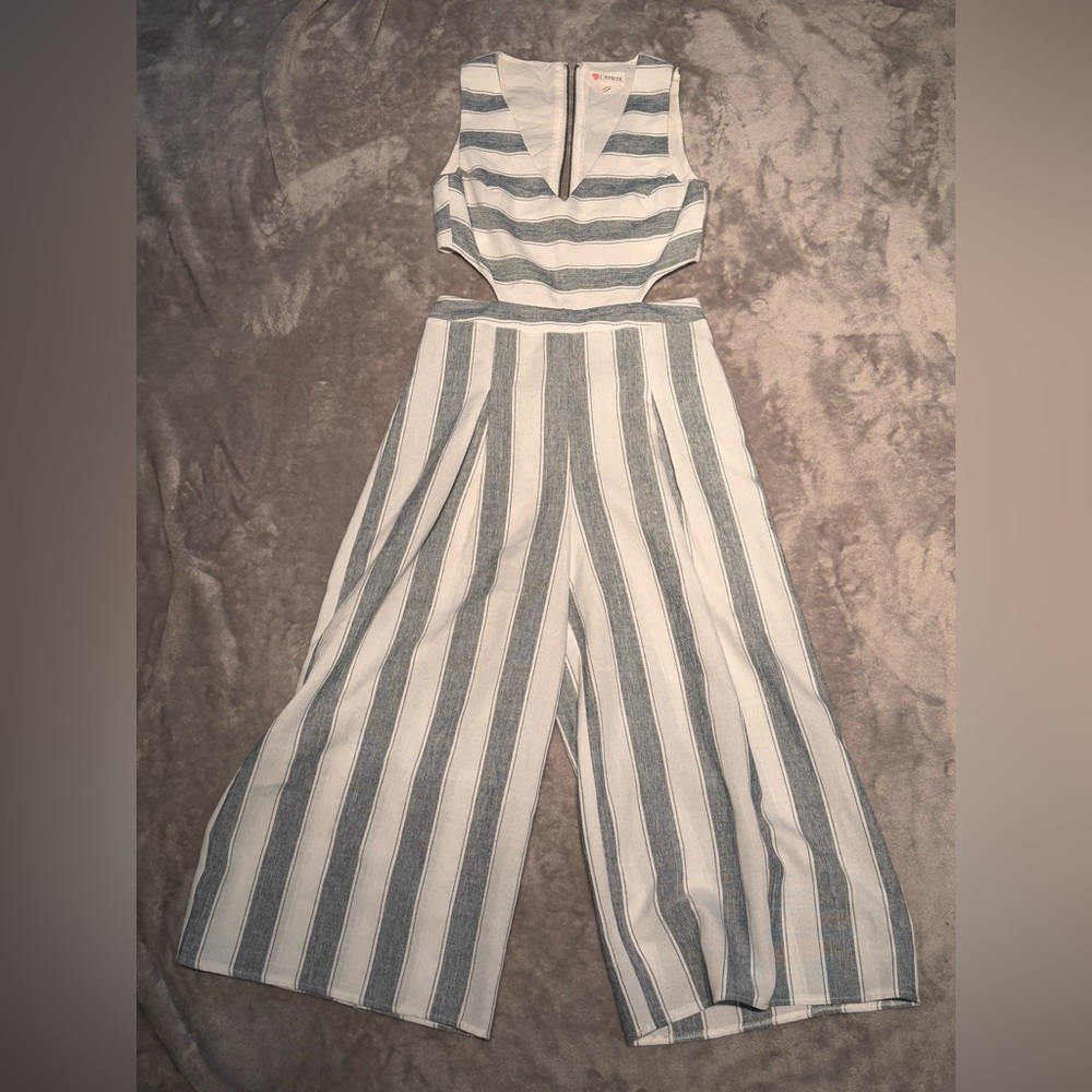 Wide leg striped jumpsuit with cutouts